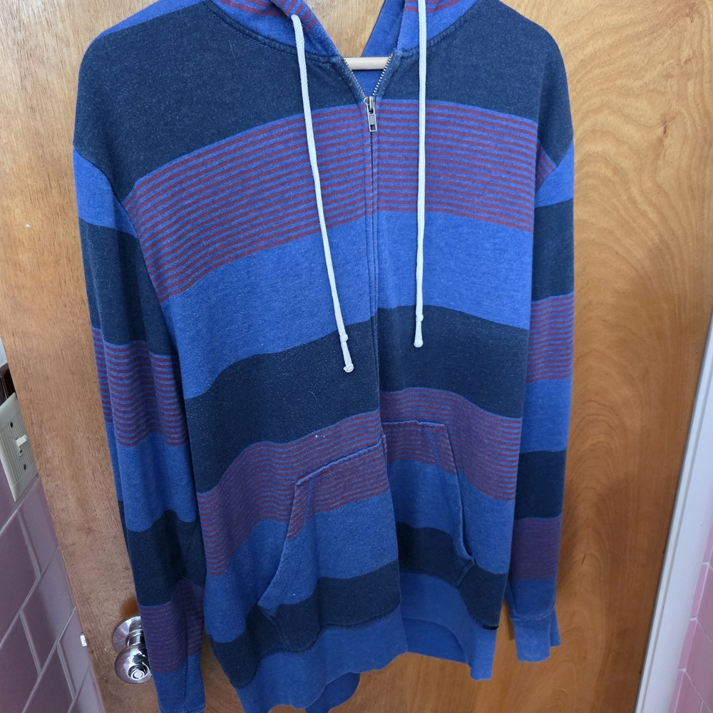 On the Byas Blue and Purple Striped Zip-Up Sweater